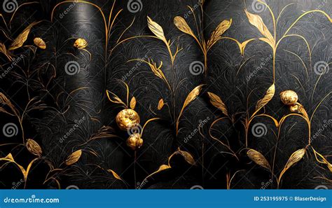 Black And Gold Luxury Background Floral Shapes Black Silk Texture