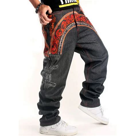 Mens Loose Jeans Baggy Skateboard Denim Hip Hop Embroidery Jeans Pants