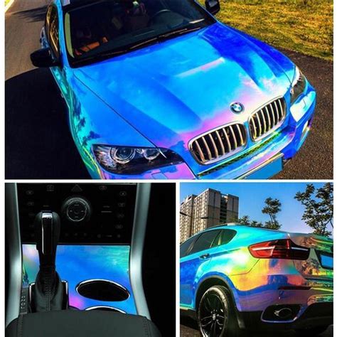 Car Vinyl Wrap Pet Car Decoration Sky Blue Rainbow Neo Chrome Bubble