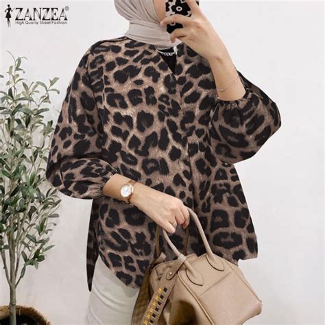 Hijabfab Zanzea Muslimah Women Muslim Casual Leopard Printed Blouse