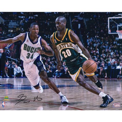 Gary Payton Seattle Supersonics Autographed 16 X 20 Dribbling In