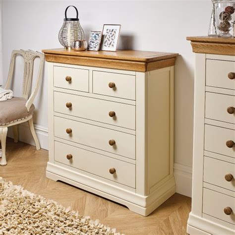 Farmhouse Cream Painted 2 Over 3 Chest Of Drawers Free Delivery Top