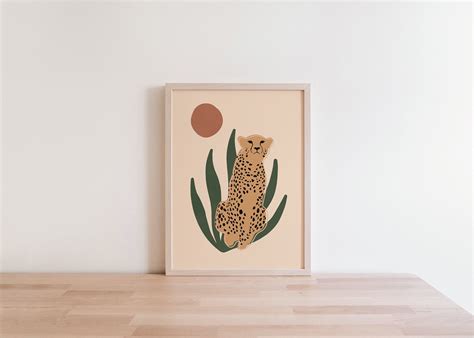 Cheetah Wall Art Boho Cheetah Art Print Botanical Art | Etsy