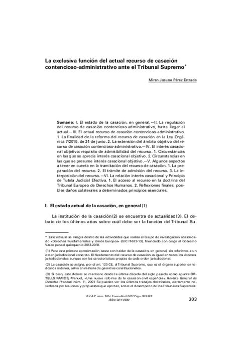 Pdf La Exclusiva Función Del Actual Recurso De Casación Contencioso