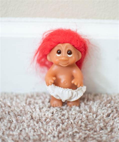 Baby Troll Dam Naked Eyes Looking Up Red Shaggy Hair Rare Troll Doll Small