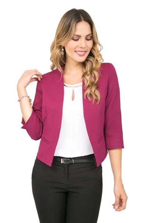 Chaqueta Manga Con Ribetes En Frente Magenta Ropa Moda Ropa De