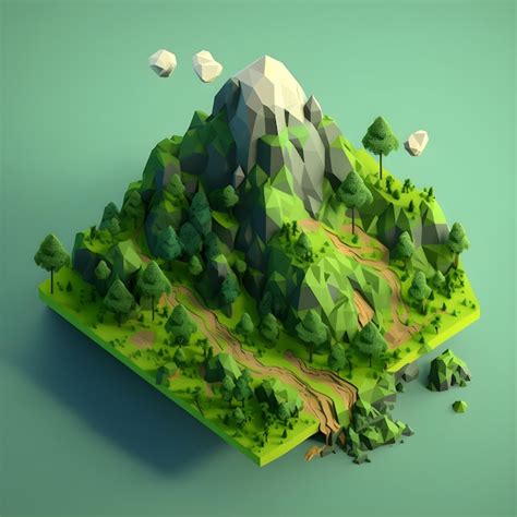 Premium Photo A Low Poly Landscape With A Mountain In The Middle