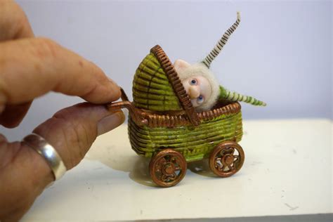 SALE Ooak Poseable Frightened New Born Baby Bug Fairy In A Buggy 7