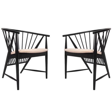 Pair Of Sonna Rosen Sunfeather Chairs In Black Lacquer Vintage