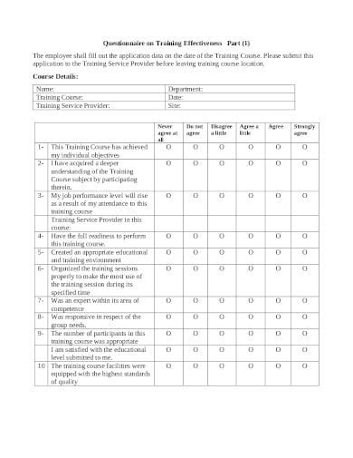 17 Training Questionnaire Templates In Pdf Doc