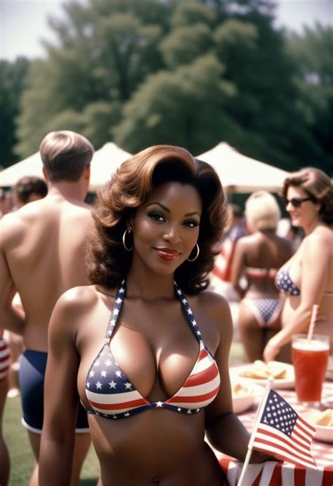 Black Milf With Large Breasts Wearing Jean Shorts And American Flag