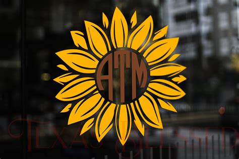 Sunflower Monogram Vinyl Decal Tumbler Flower Decal Car Etsy