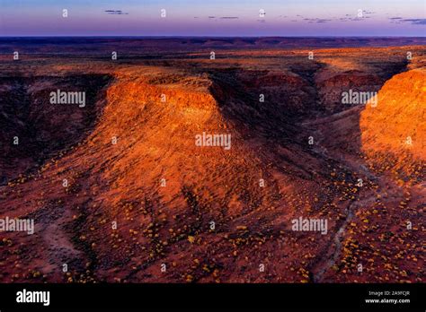 Aerial view of the George Gill ranges in remote central Australia in the Northern Territory ...