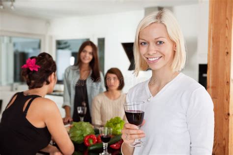 Interracial Of Group Women Friends Drinking Wine Stock Image Image Of