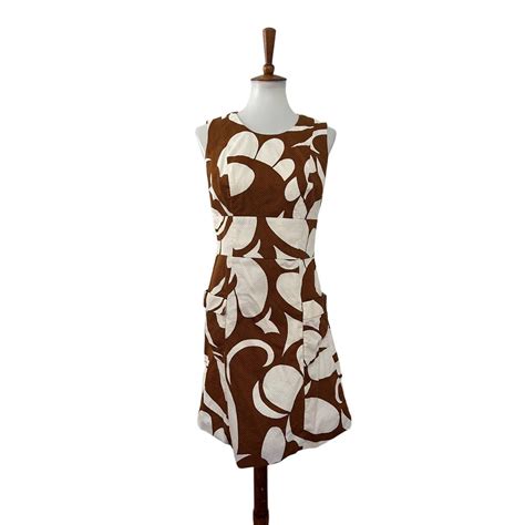 Boden Womens Sleeveless Floral Sheath Dress Brown Depop