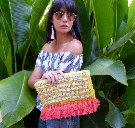 Yellow Raffia Clutch Bright Apricot Tassel Clutch Shell Embellishment