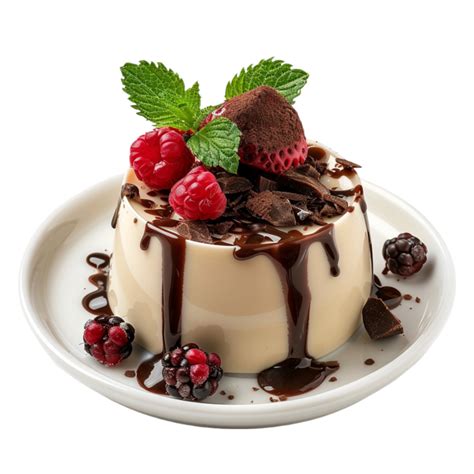 Chocolate Pudding With Berries And Chocolate Sauce 46804450 Png