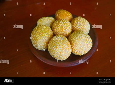 Onde Onde Or Sesame Ball Or Jian Dui Is Fried Chinese Pastry Made From