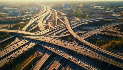 Premium Photo An Aerial View Of A Busy Highway Intersection