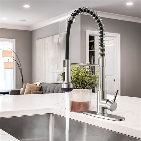 Single Handle Spring Neck Pull Down Sprayer Kitchen Faucet In Brushed Nickel Weee