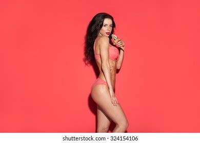 Sexy Woman Lingerie On Red Background Stock Photo 324154106 Shutterstock