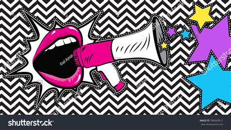 Sexy Open Female Mouth Megaphone Screaming Stock Vector Royalty Free