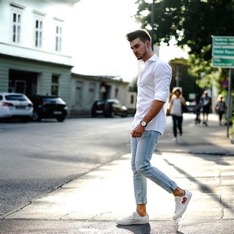 White Shirt Outfit Ideas For Men Styling Tips Light Blue Jeans