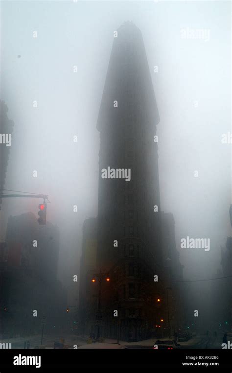 New York S Flatiron Building During The Winter Snow Storm Stock