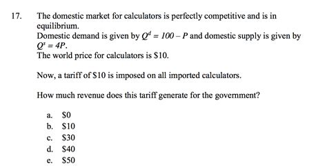 Solved 17 The Domestic Market For Calculators Is Perfectly