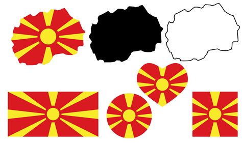 Republic Of North Macedonia Map Flag Icon Set Isolated On White