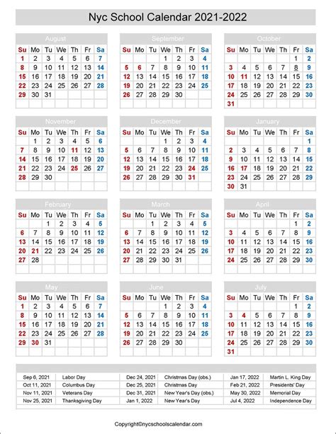 ️NYC School Calendar 2021 with Holidays [New York]