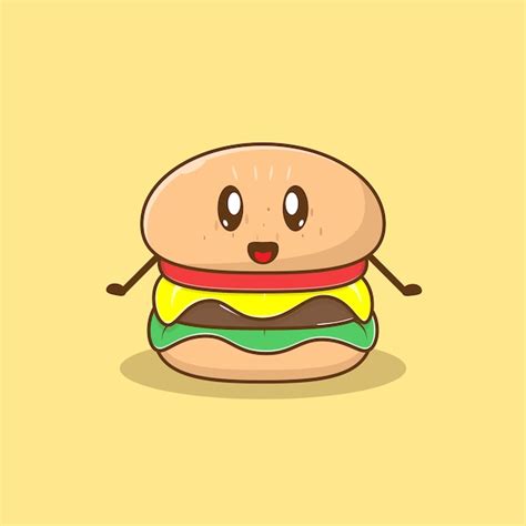 Entzückender burger vektor symbol cartoon mit lustigem gesicht food