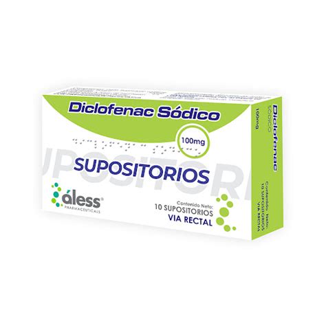 Diclofenac Sodico 100mg X10 Supositorios Aless Pharmaceuticals