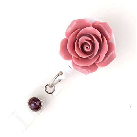 Full Bloom Mauve Rose Retractable Id Badge Holder Flower Etsy