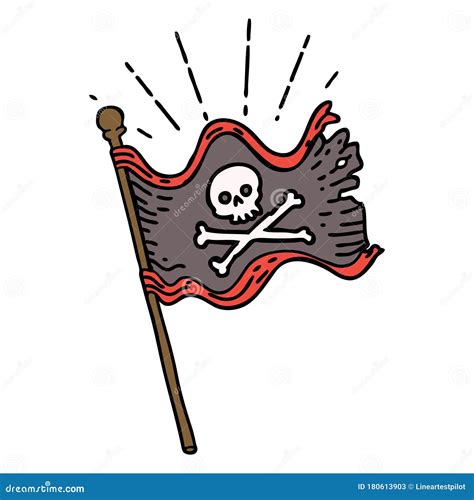 Traditional Tattoo Style Waving Pirate Flag Stock Vector - Illustration ...