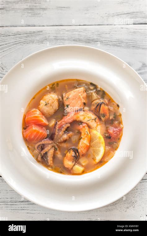 Bowl Of Bouillabaisse French Soup With Seafood Stock Photo Alamy