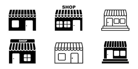 Conjunto De Iconos De Vector De Tienda Tienda Edificio Sobre Fondo