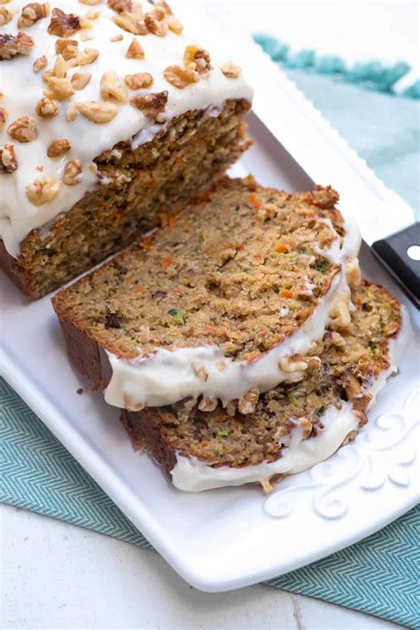 Carrot Zucchini Bread With Cream Cheese Walnut Frosting Valerie S Kitchen