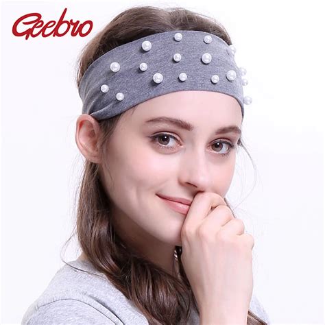 Geebro Womens Pearls Hair Headband Ladies Plain Flat Elastic Stretch