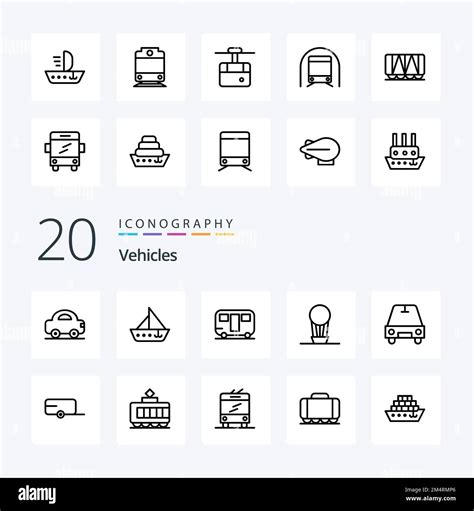 20 Vehicles Line Icon Pack Like Passenger Hot Yacht Balloon Wagon Stock