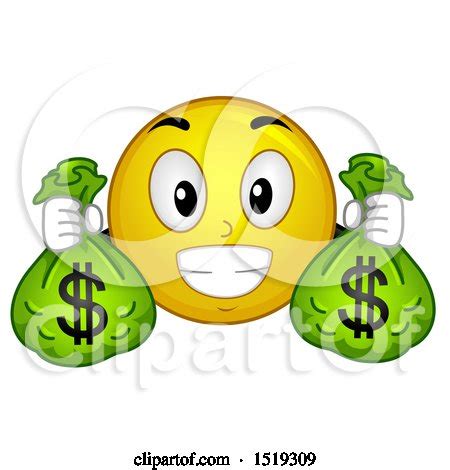 Clipart of a Yellow Smiley Emoji Holding Money Bags - Royalty Free ...