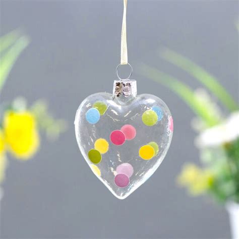 Gisela Graham Multi Pastel Spots Clear Hanging Glass Heart Easter Decoration Temptation Ts