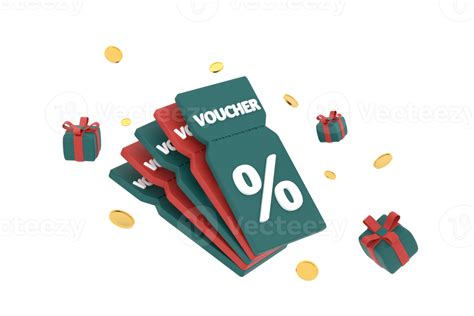 3D Discount Coupon With Percentage Sign With Coins And Gift Box