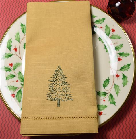 Christmas Tree Cloth Dinner Antique Gold Napkins Set Of 4 Napkins