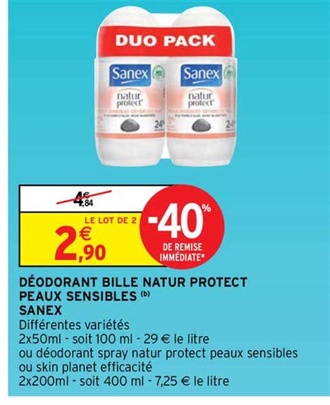 Promo Déodorant Bille Natur Protect Peaux Sensibles Sanex chez