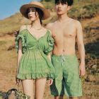 Kotilo Couple Matching Checked Bikini Swim Trunks Cover Up Set YesStyle