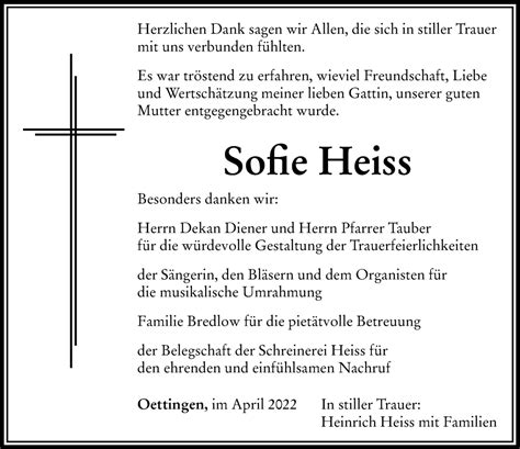 Traueranzeigen von Sofie Heiss Allgäuer Zeitung