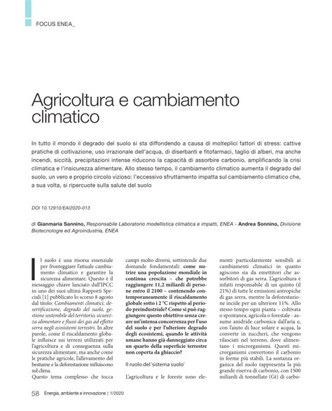 Pdf Agricoltura E Cambiamento Climatico