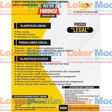 Lowongan Kerja Legal Pt Bumi Inti Prakarsa Madiun