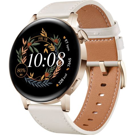 Смарт часовник Huawei Watch GT3, 42 mm, Leather strap, White - eMAG.bg
